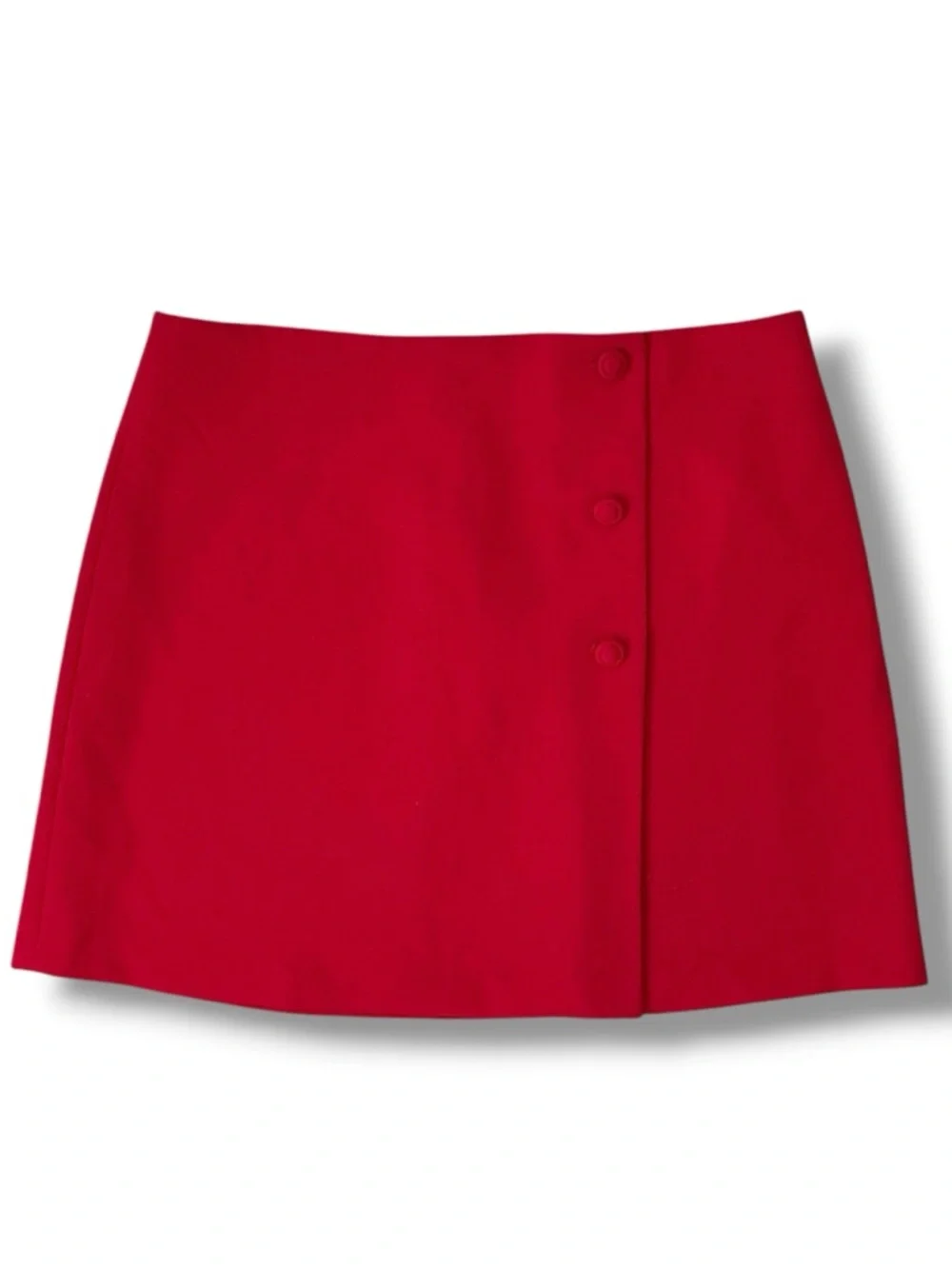 MNG Suit Straight Mini Skirt Classic Buttoned Front Kick Pleat Red Size Size 10 - Picture 16 of 16
